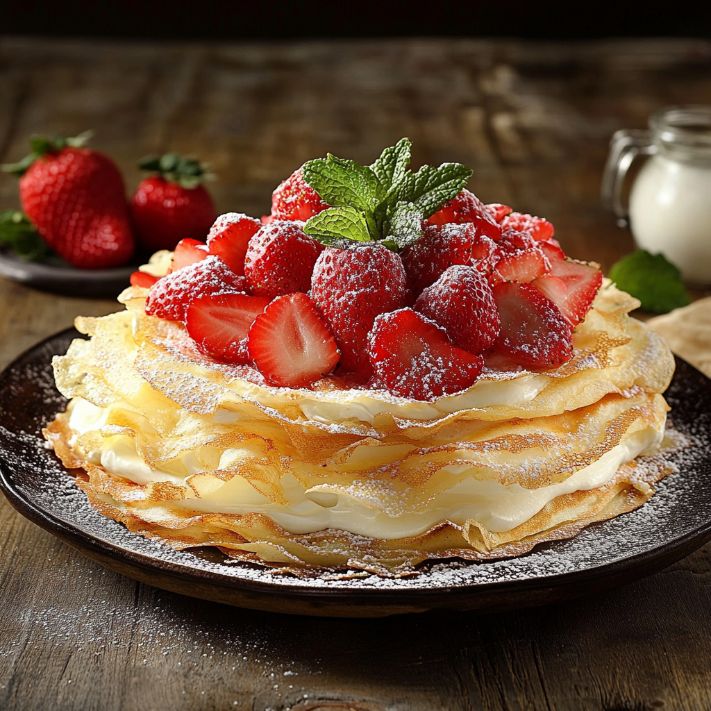 Delightful and balanced, showcasing lacy texture and strawberries.