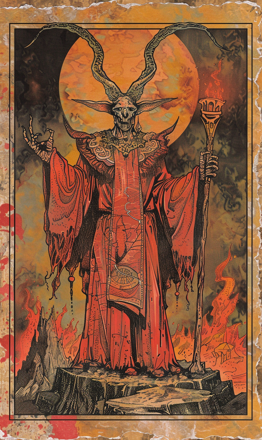 Demon Cultist with Staff on a Volcano Card