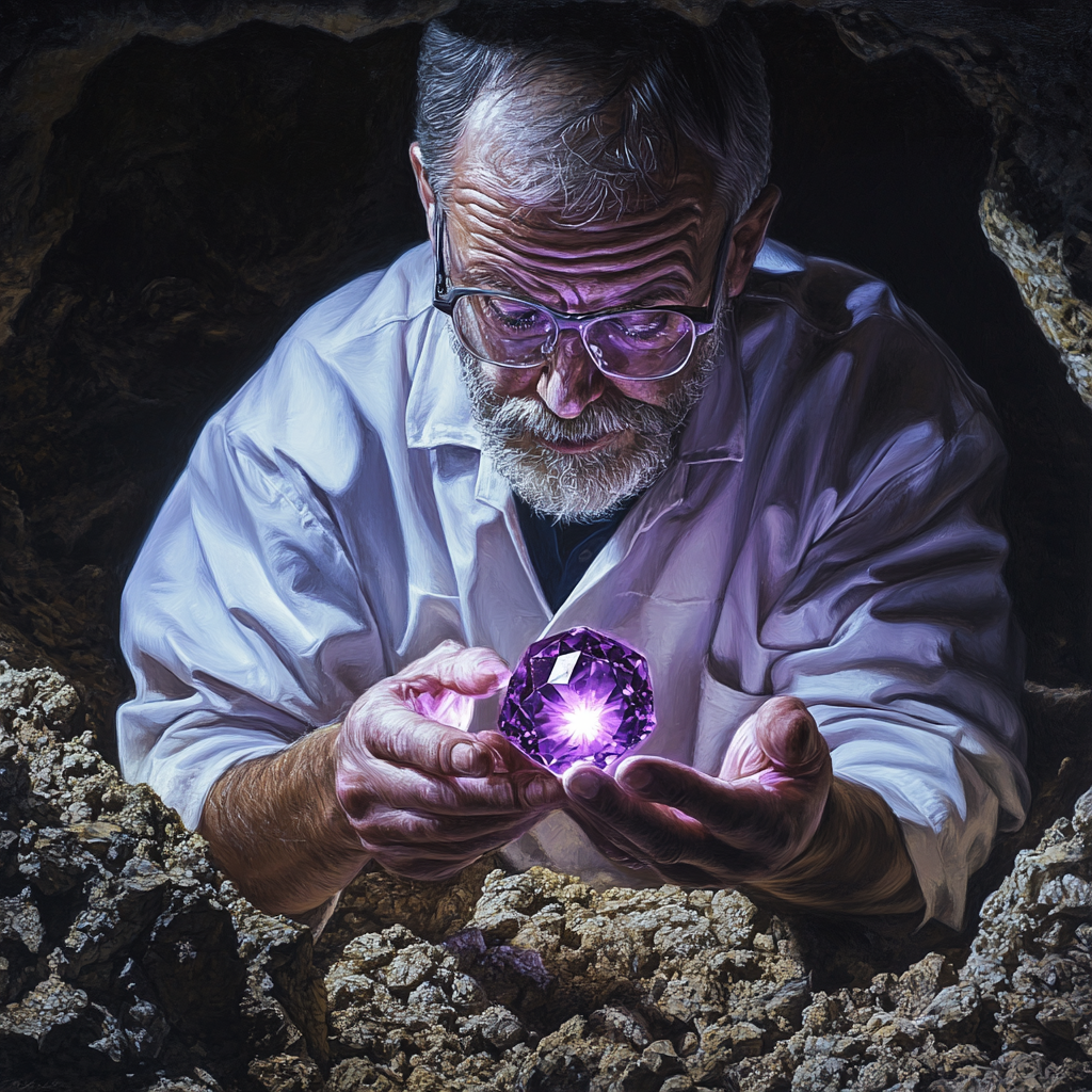 Dentist finds glowing purple diamond while hunting in dirt.