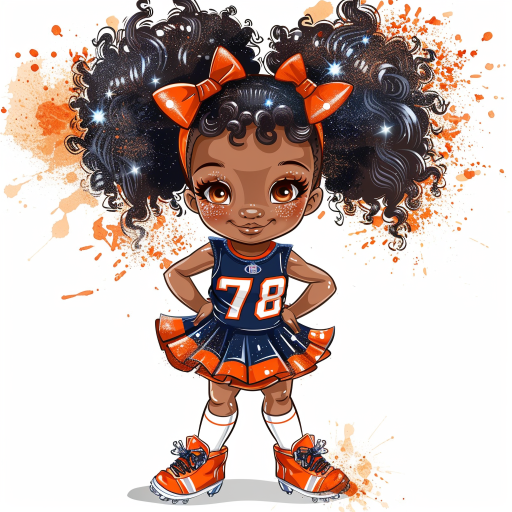 Denver Broncos cheer uniform on cute African American child.