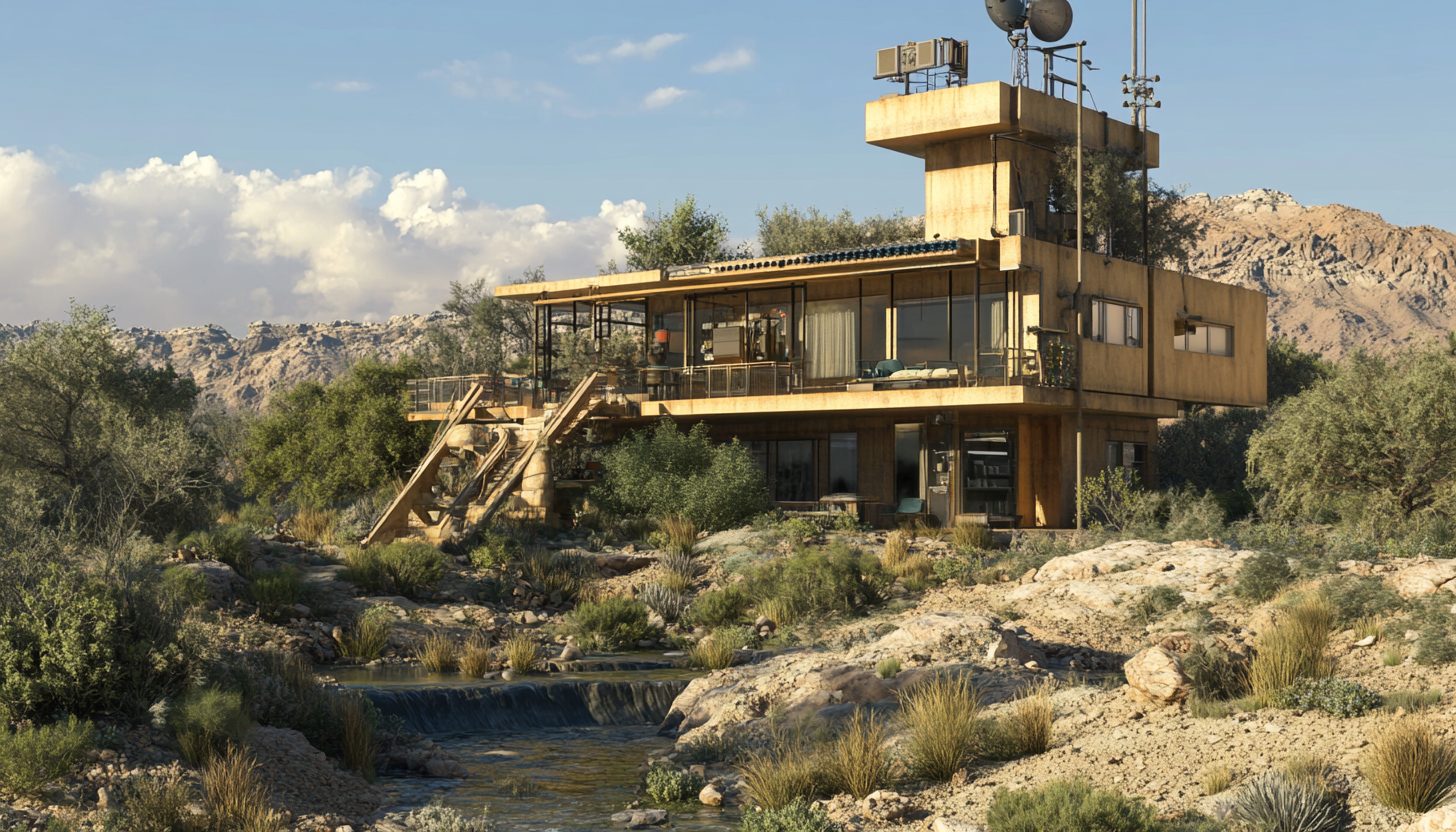 Desert Outpost with Oasis, Creek, Watch Tower.