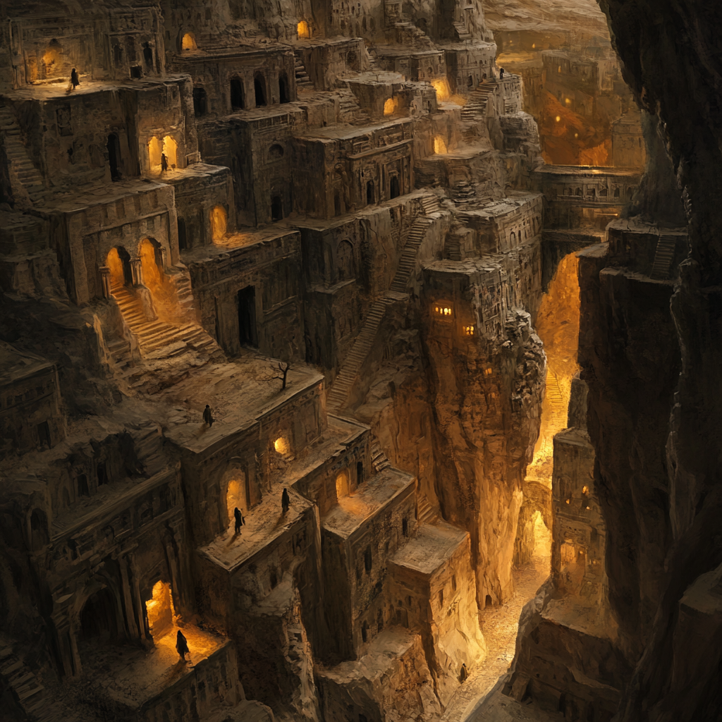 Desert city built on ancient tombs with mummified bodies.