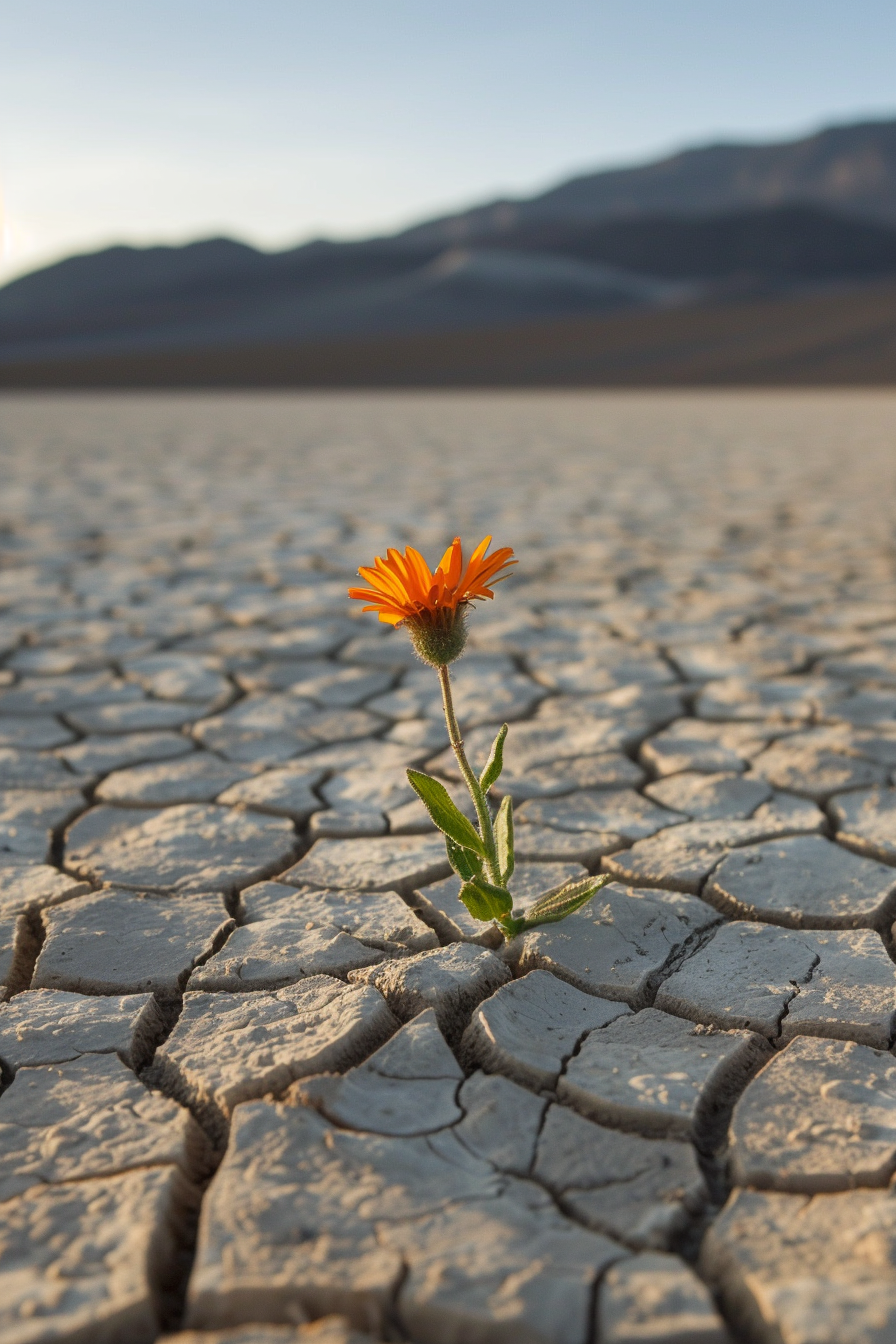 Desert oasis flower blooming in harsh conditions.