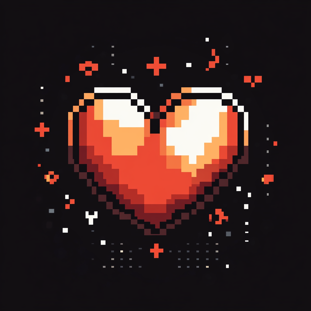 Design a retro 8-bit heart logo for health.