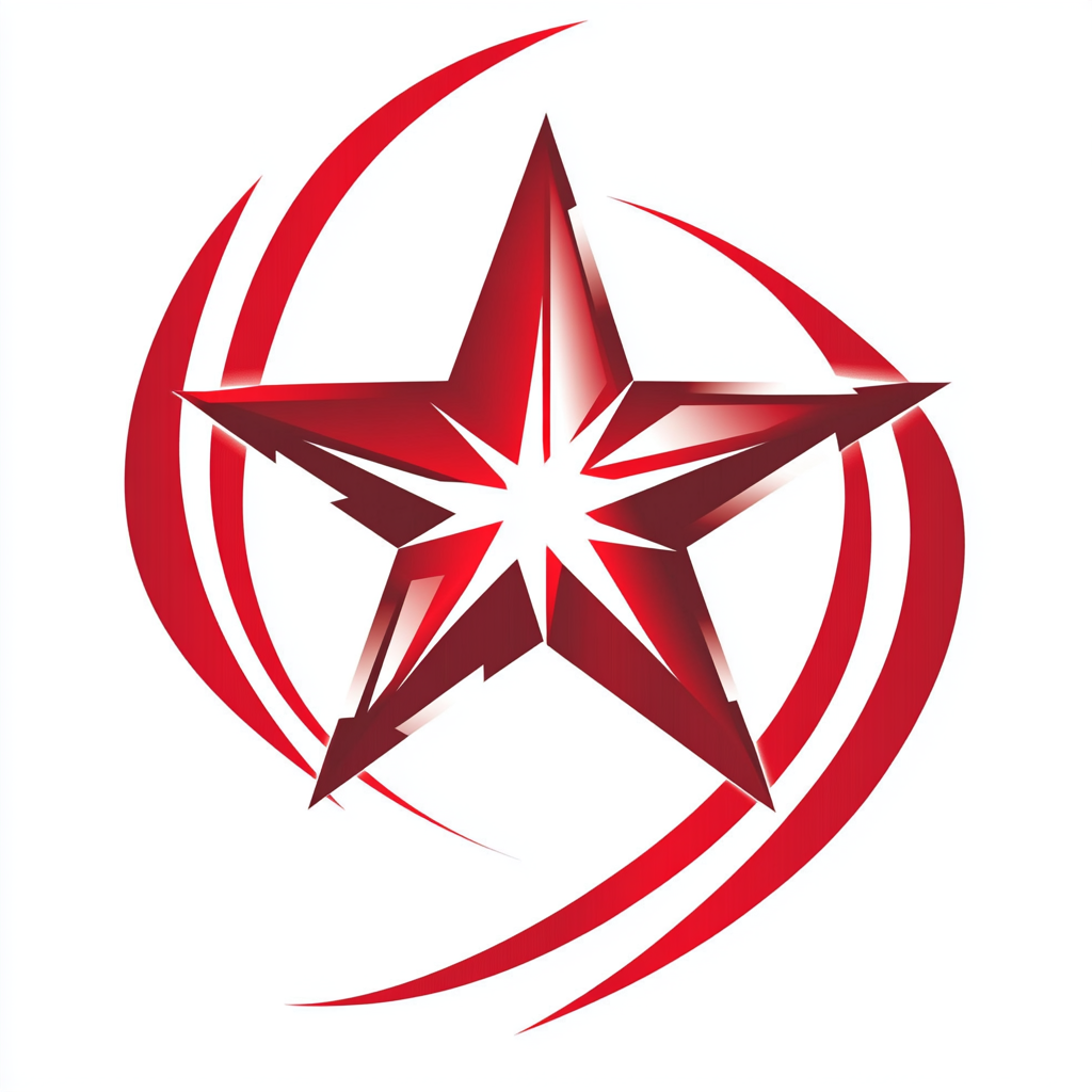 Design bold red star with angular edges on white.