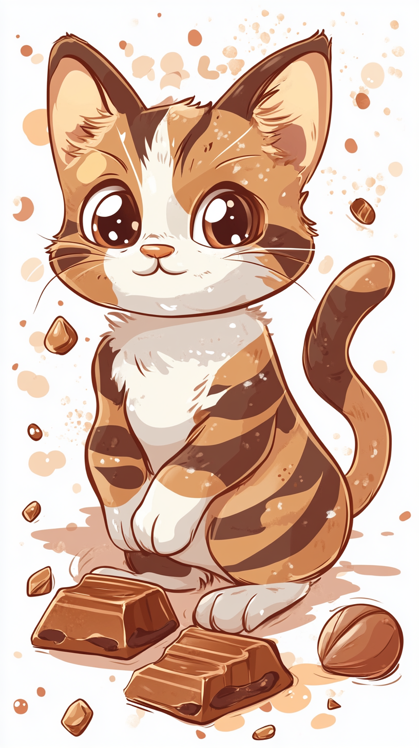 Design chibi-style cat resembling Kinder Bueno chocolate.