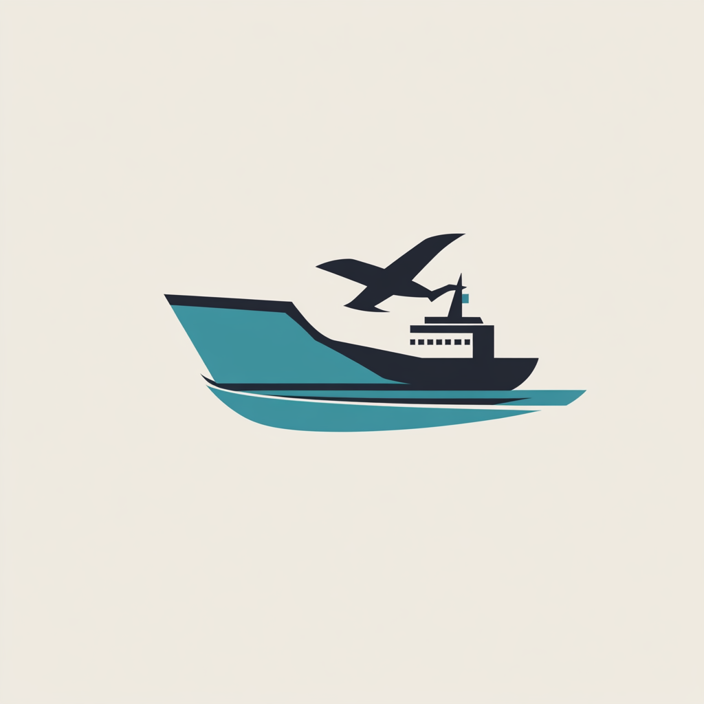 Design logo for shipping company with transport symbols in blues, grays, or greens.