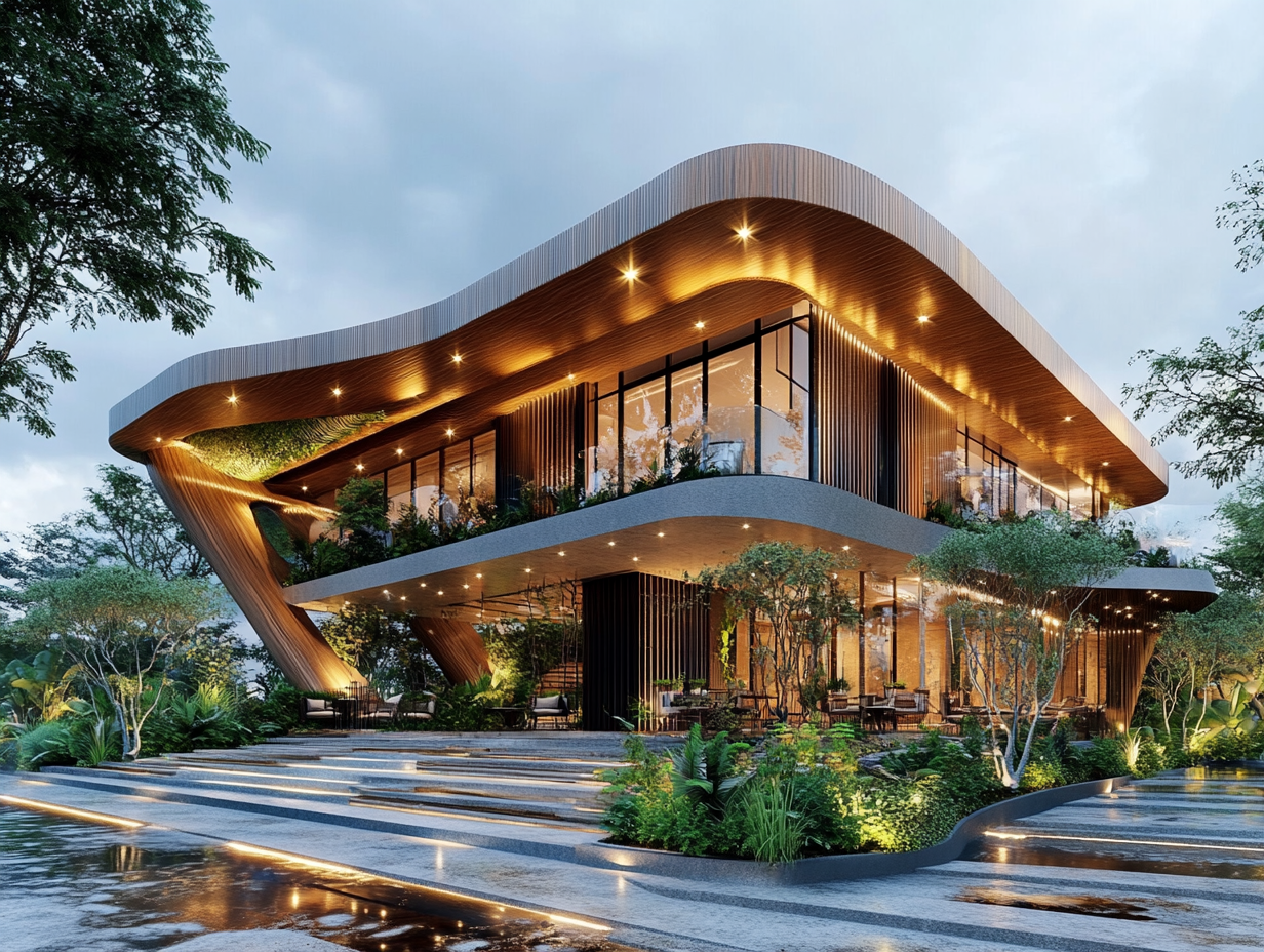 Design of Modern Balinese Retail Building with Luxury Restaurant