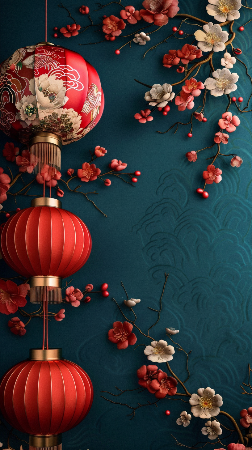 Design vibrant Chinese-themed background; include traditional elements.