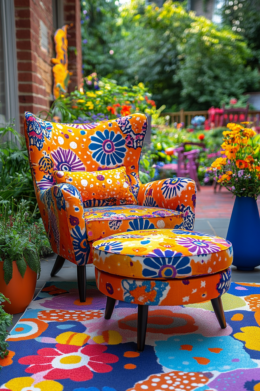 Design vibrant patio with pop art-inspired furniture.