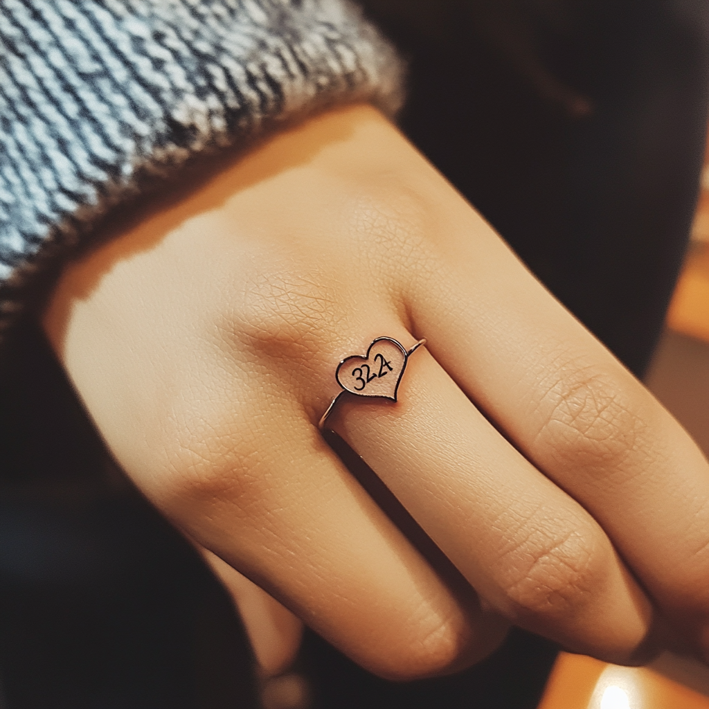 Design wedding ring tattoo with thin lines, heart, 324.