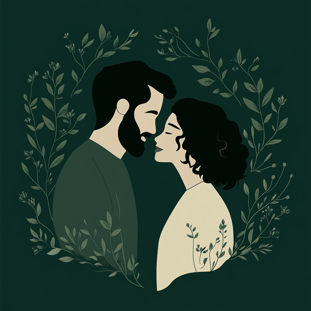 Design: vector card back with man, woman in love.