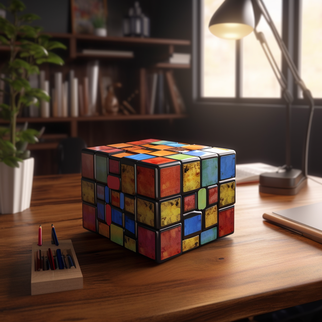 Desk object with Chinese astrology symbols in rotating cube.