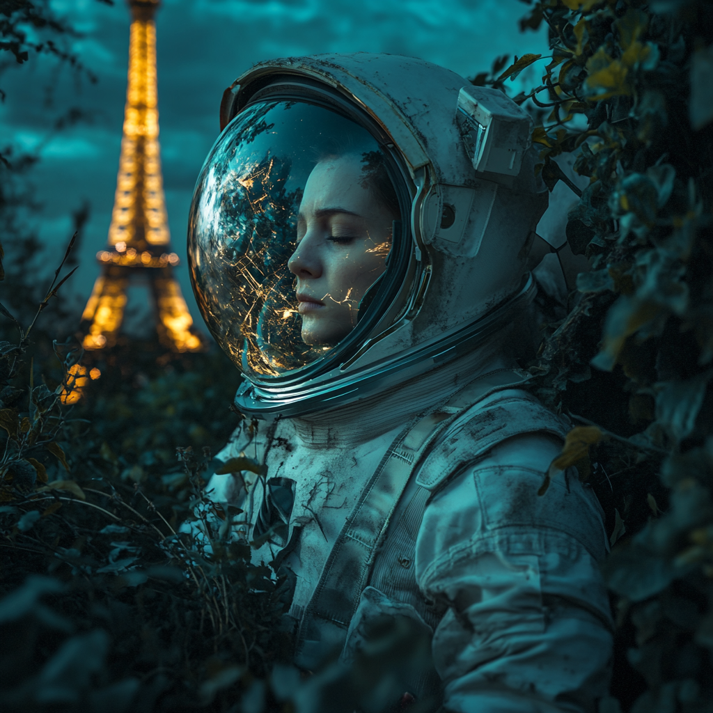 Destroyed World: Woman Astronaut in Worn Spacesuit