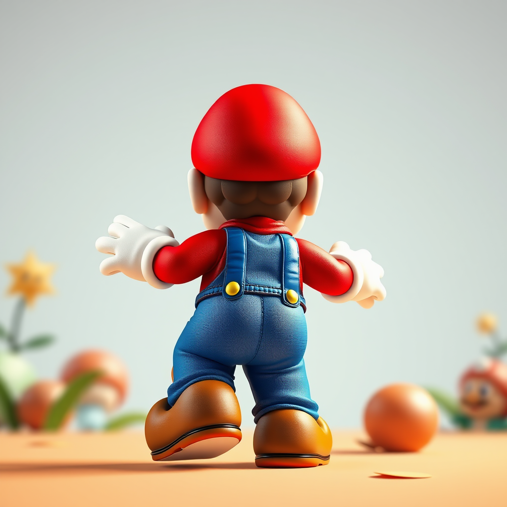 Detailed 3D Colorful Super Mario from Back View