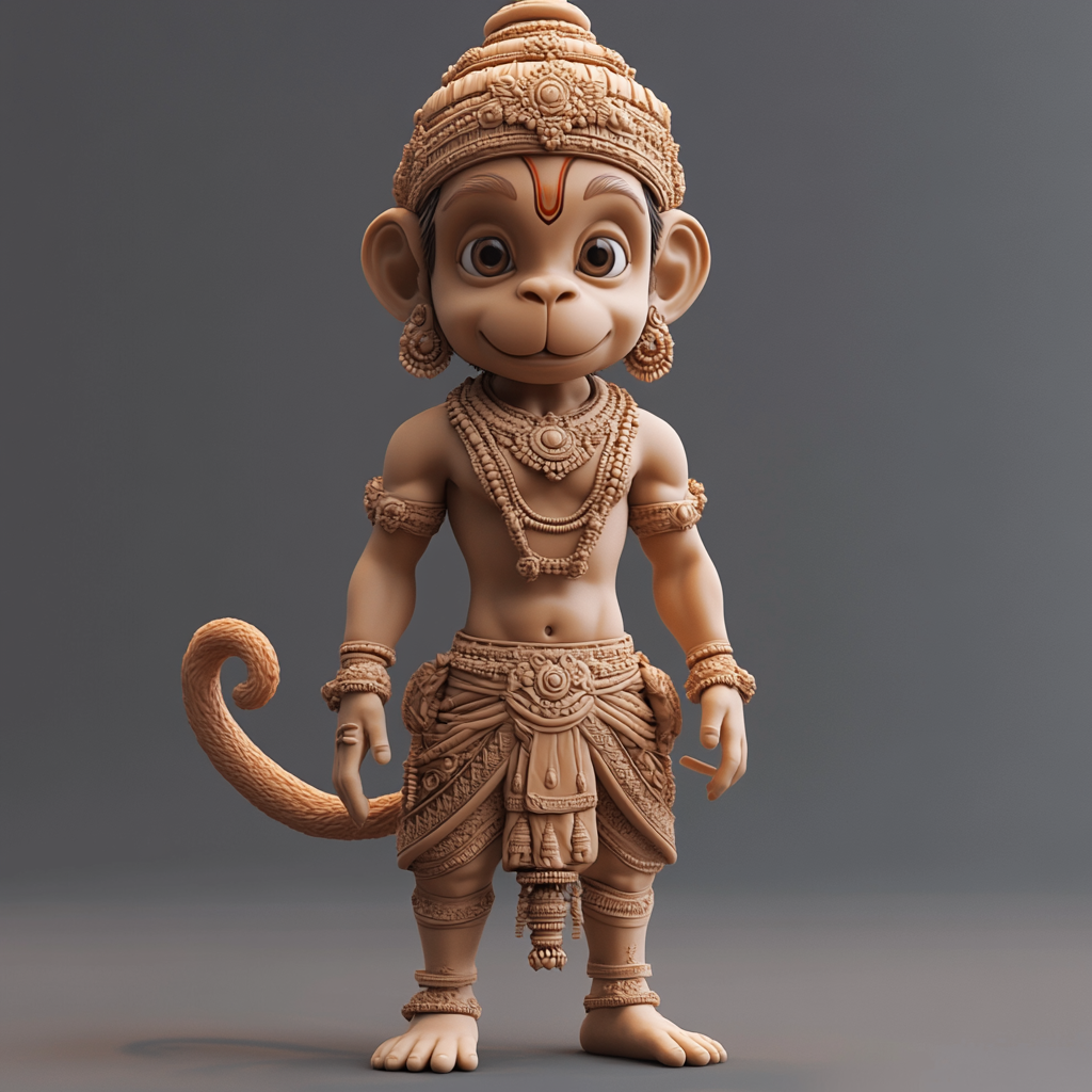 Detailed 3D model of young, vibrant Hanuman.