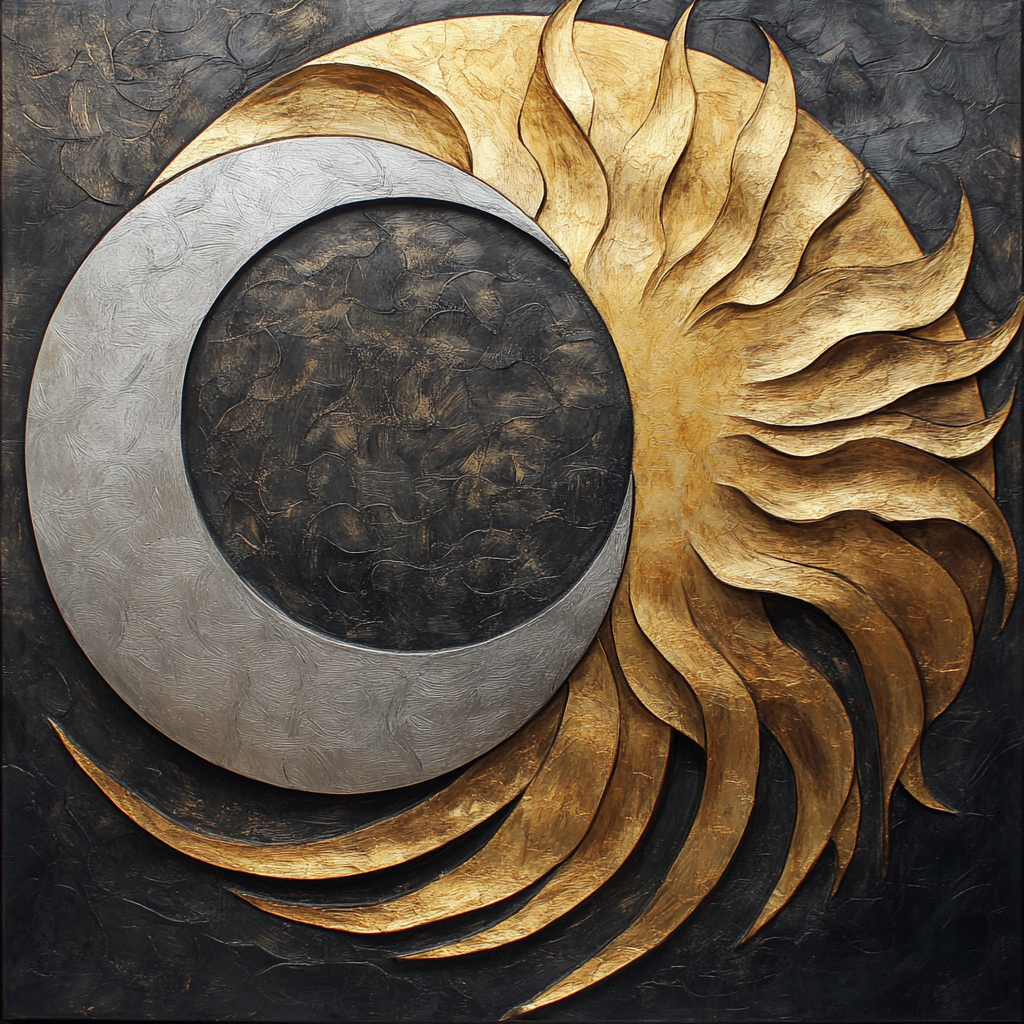 Detailed Eclipse Relief Symbolizing Unity of Sun and Moon