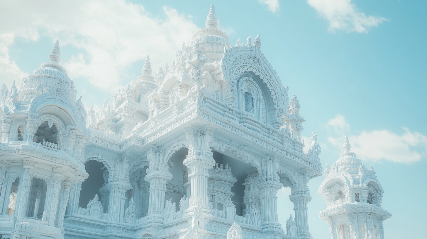 Detailed White Indian Temple in Daylight