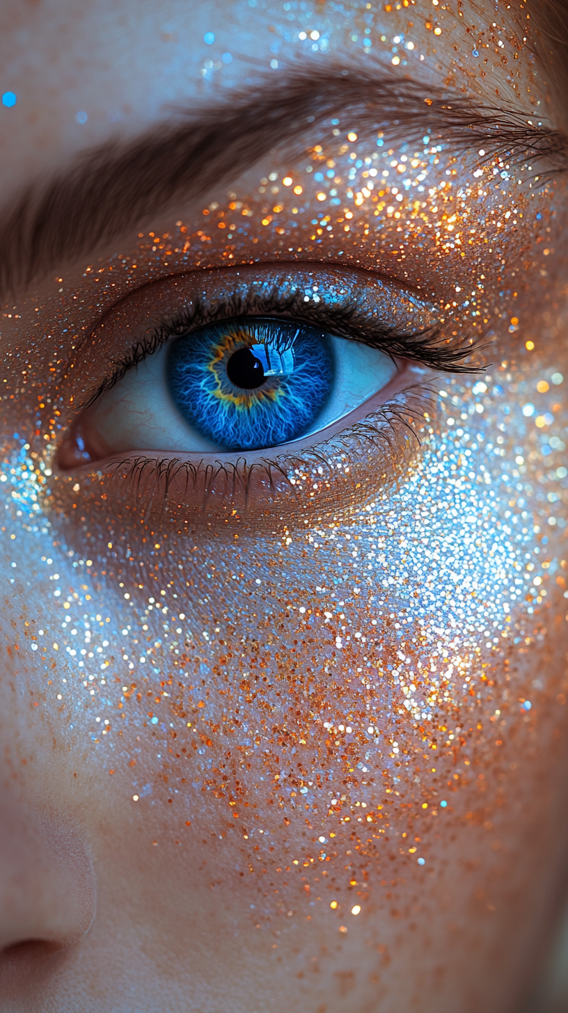 Detailed beautiful eye with glittery skin and space pupil.