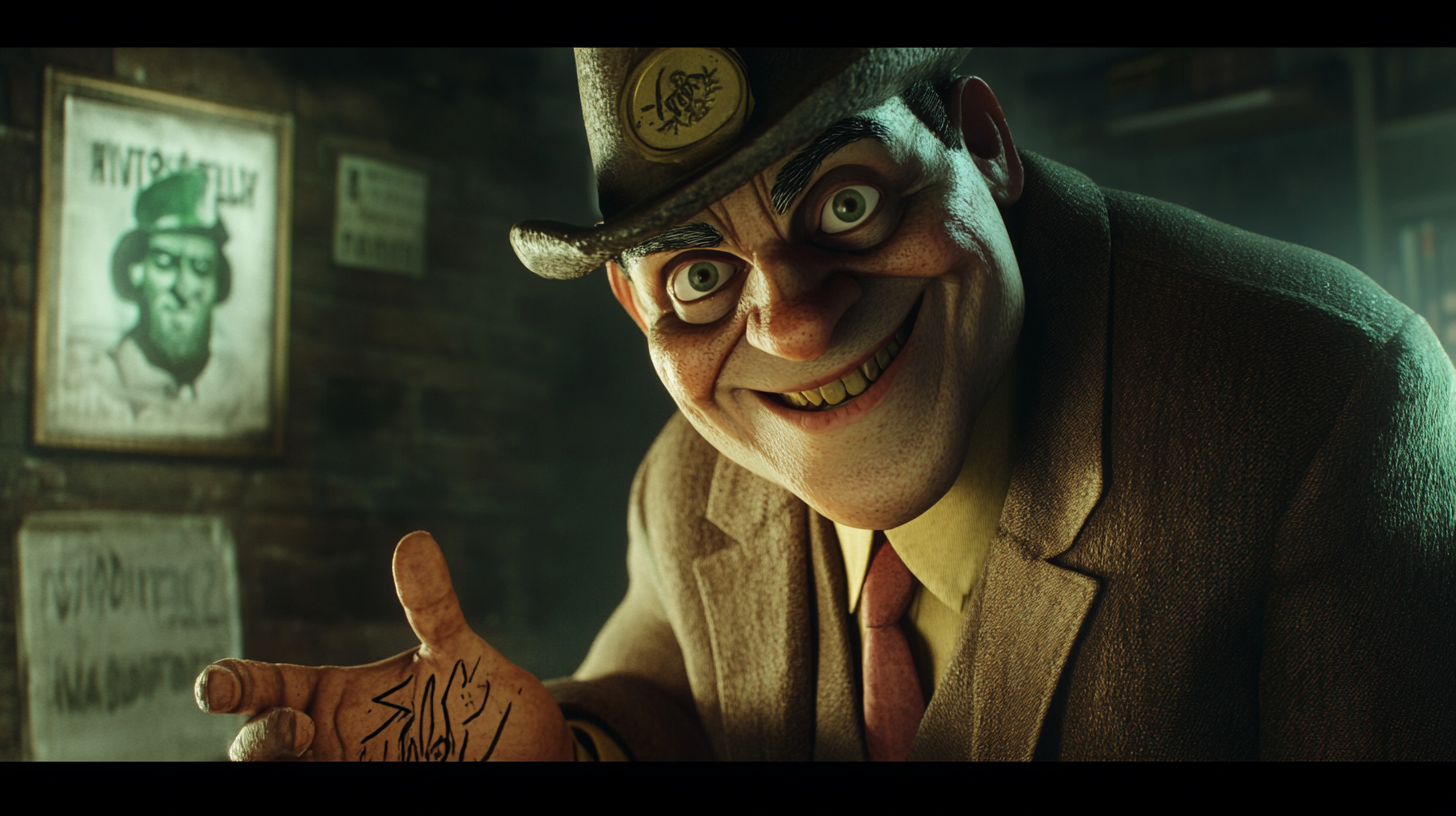 Detailed cinematic image of man in detective clothes.