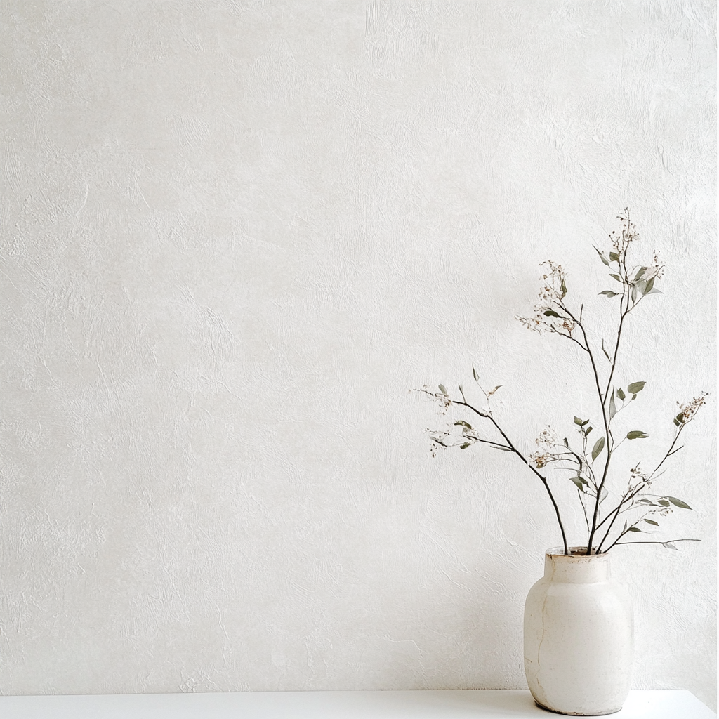 Detailed close-up of white wall with centered wallpaper design.