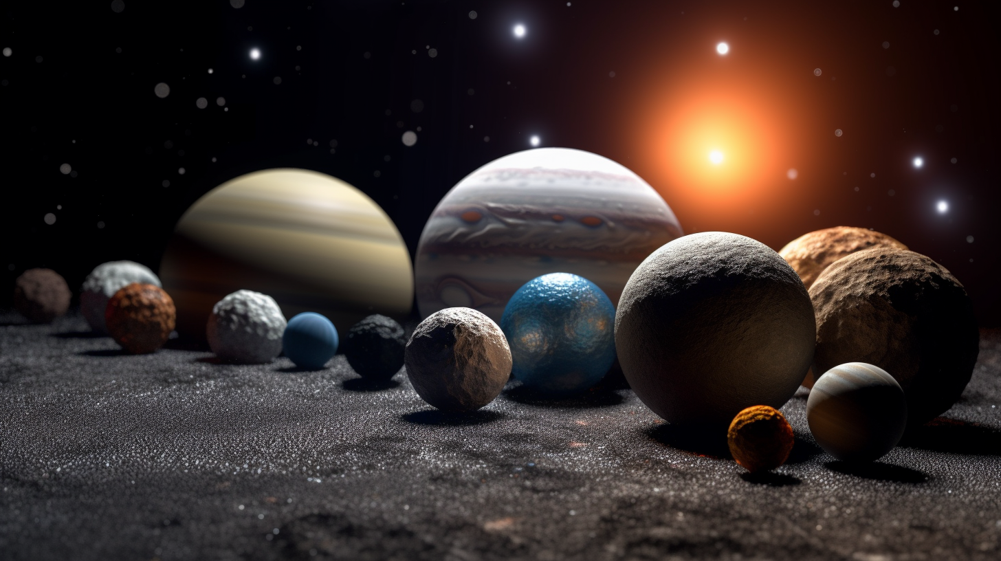 Detailed close-up shot of planets with global illumination.