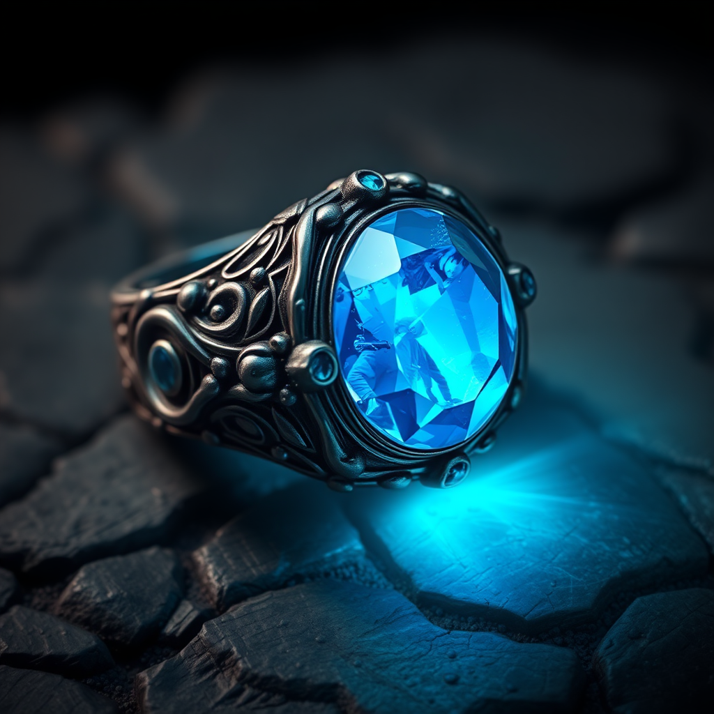 Detailed dark metal ring with blue magic stone - v 5.2