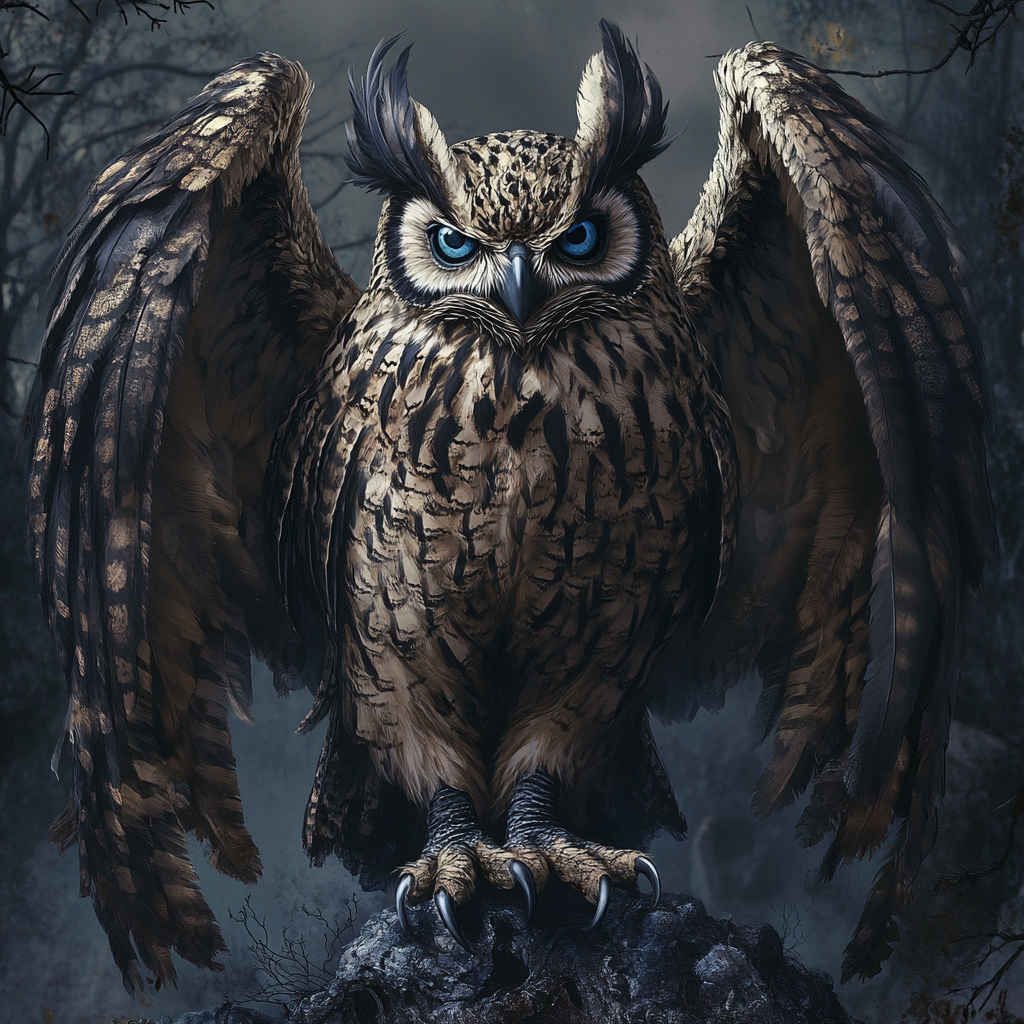 Detailed illustration of zombie owl in swamp