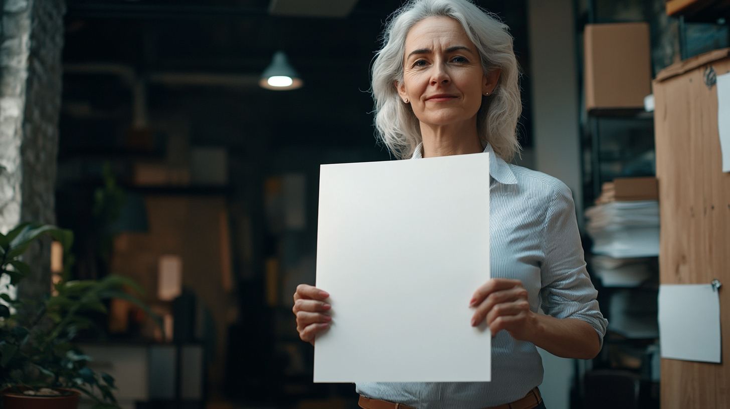 Detailed image of happy businesswoman in modern office.