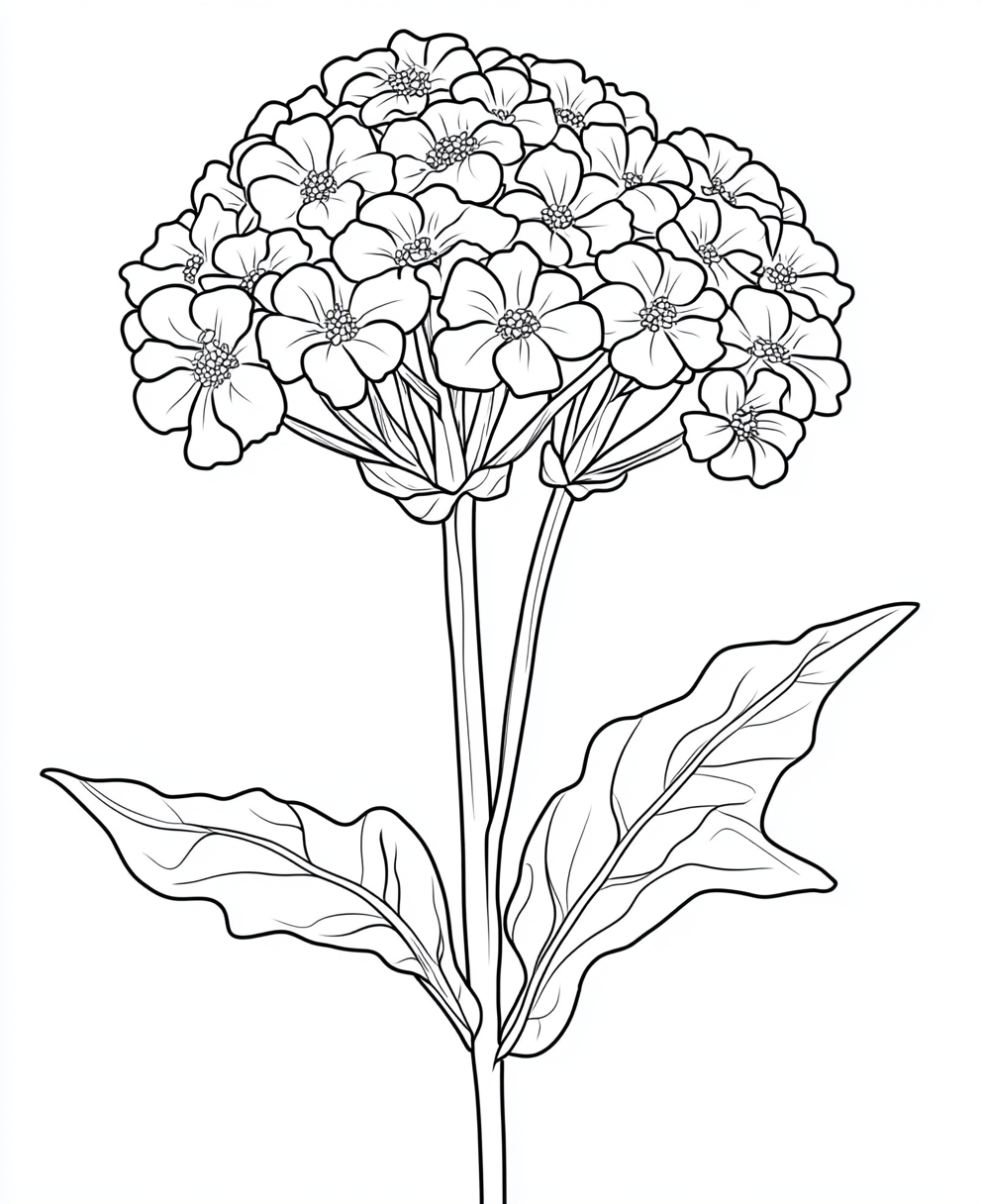 Detailed image of large verbena plant for coloring.