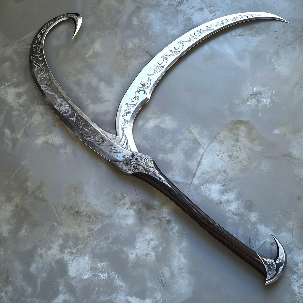 Detailed image of sleek, lethal scythe with precision.