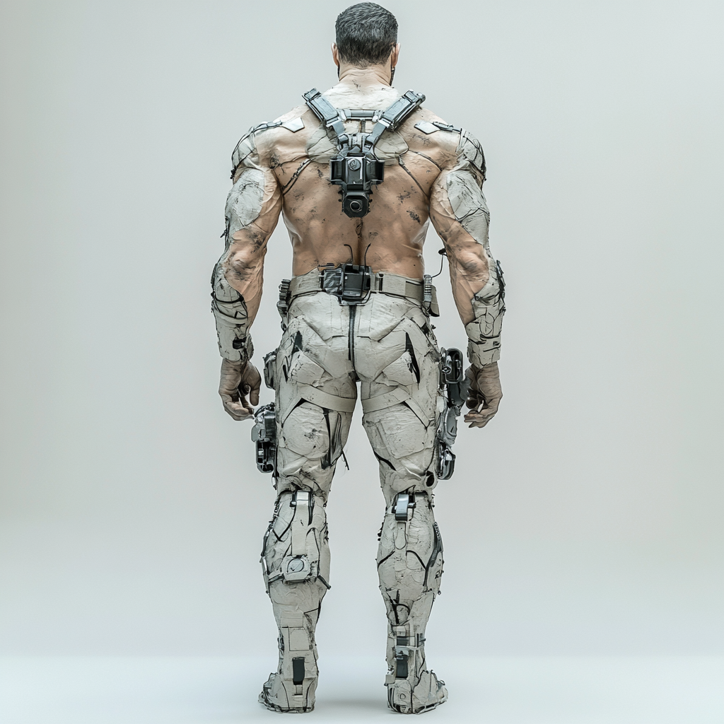 Detailed masculine man in futuristic diesel punk style.