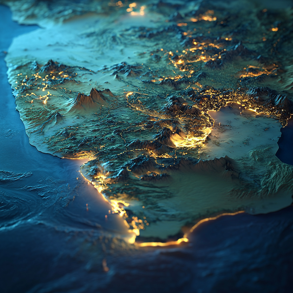 Detailed photo of Africa's topographic map, Tanzania highlighted.