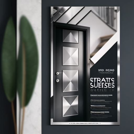 Detailed poster of modern steel door, sleek design.