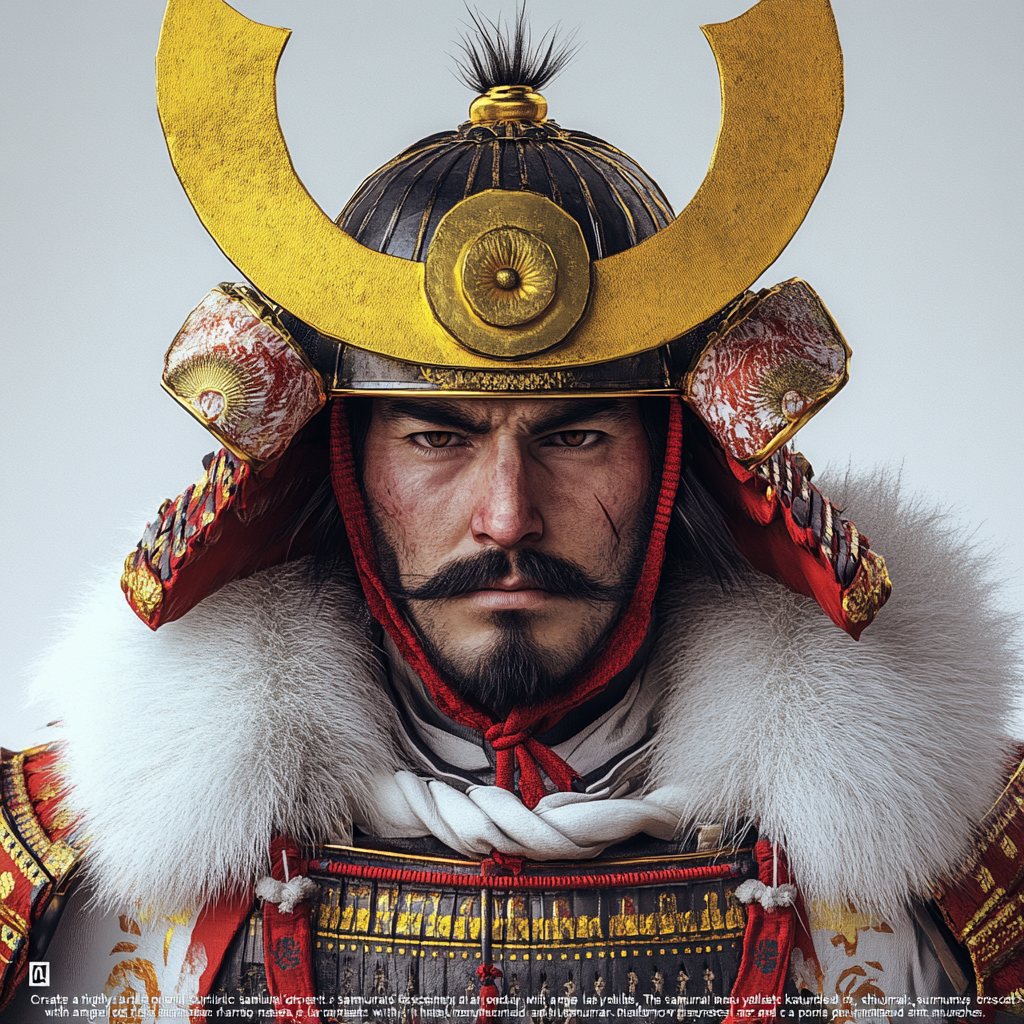 Detailed realistic samurai warrior in vibrant red and yellow.