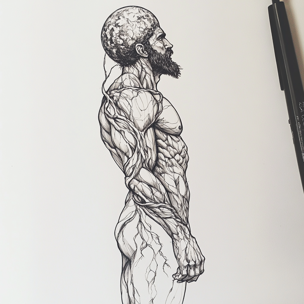 Detailed tattoo sketch of Greek god Atlas bearing Earth.