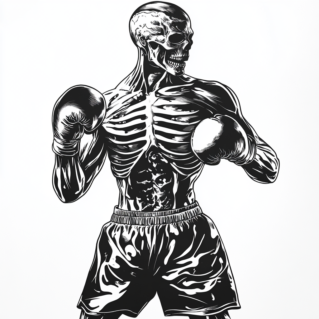 Detailed undead boxer metal wall art on light wall.