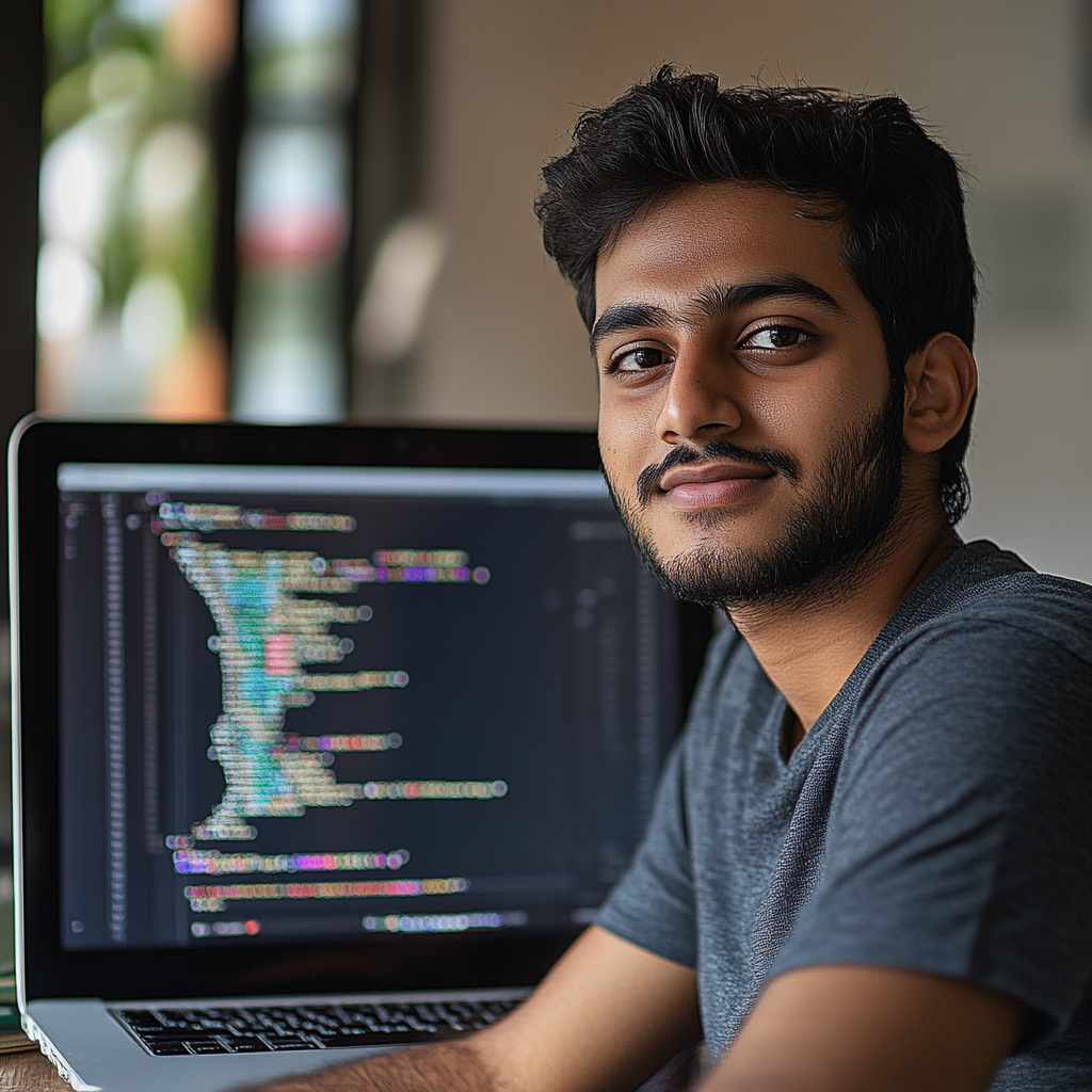 Determined Indian Student Coding on Laptop