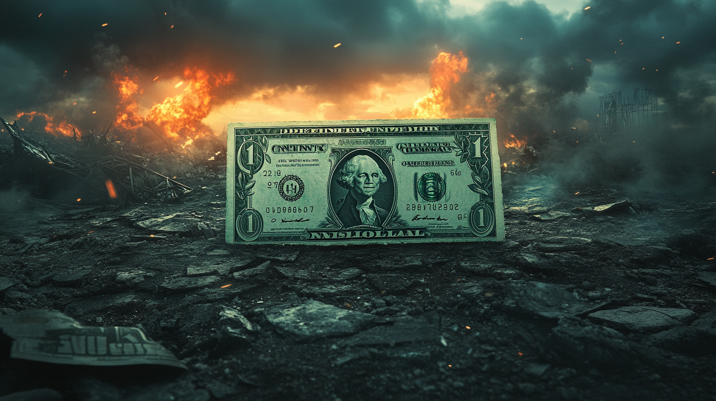 Devil Face on Dollar Bill in Desolate Land.