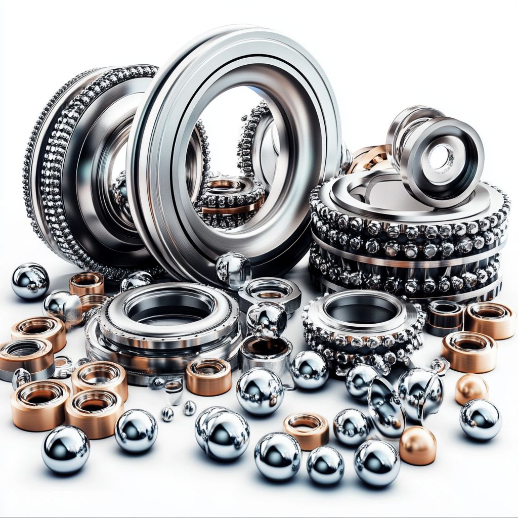 Different types of bearings on white background