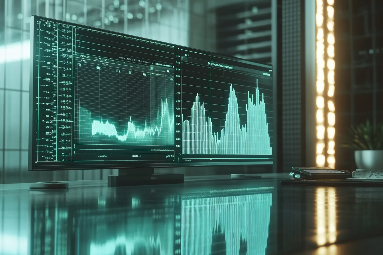 Digital chart shows rates changing in modern workspace