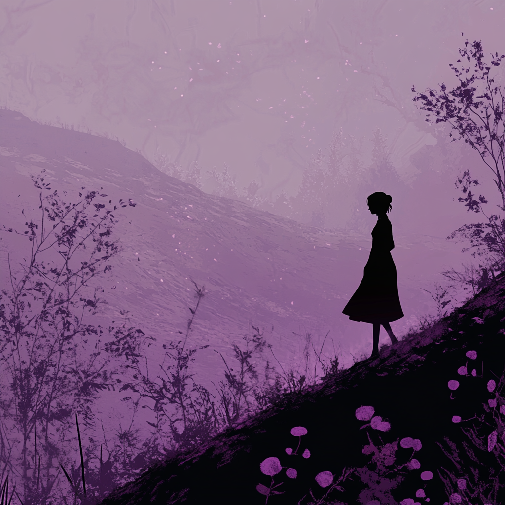 Digital illustration of innocent girl in somber mood.