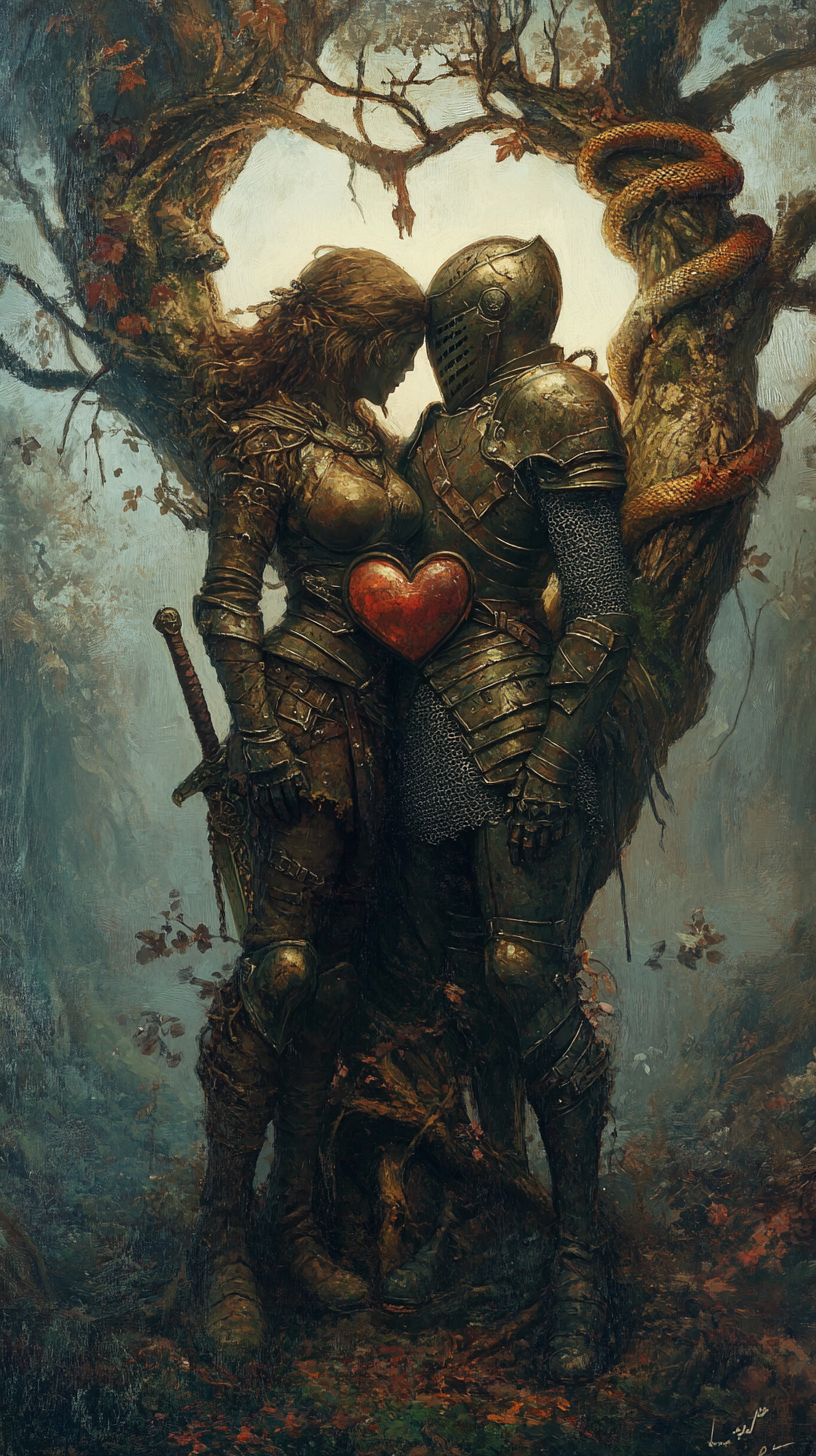 Digital painting of two Gemini warriors in love.