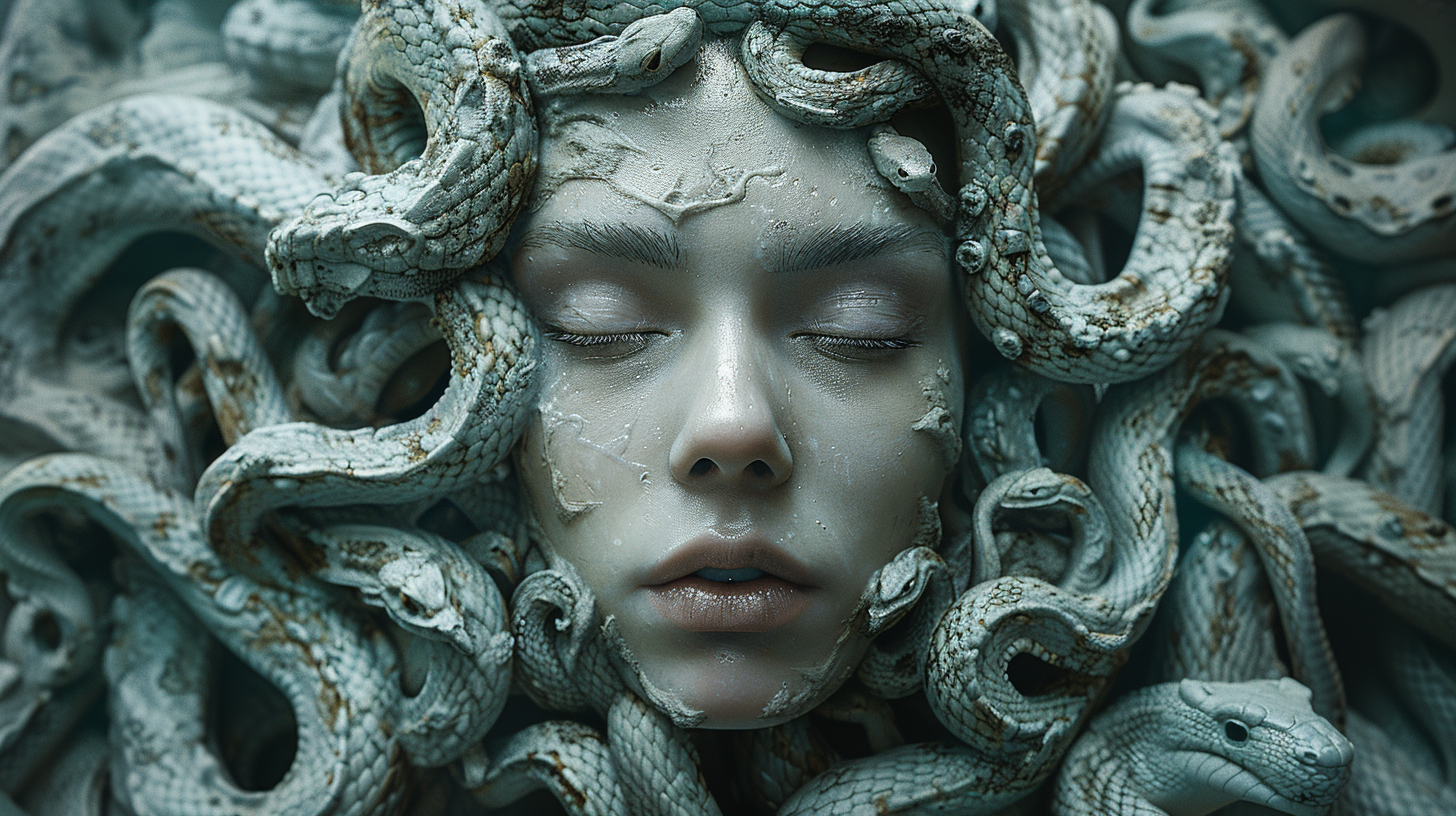 Digital portrait of Medusa surrounded by snakes