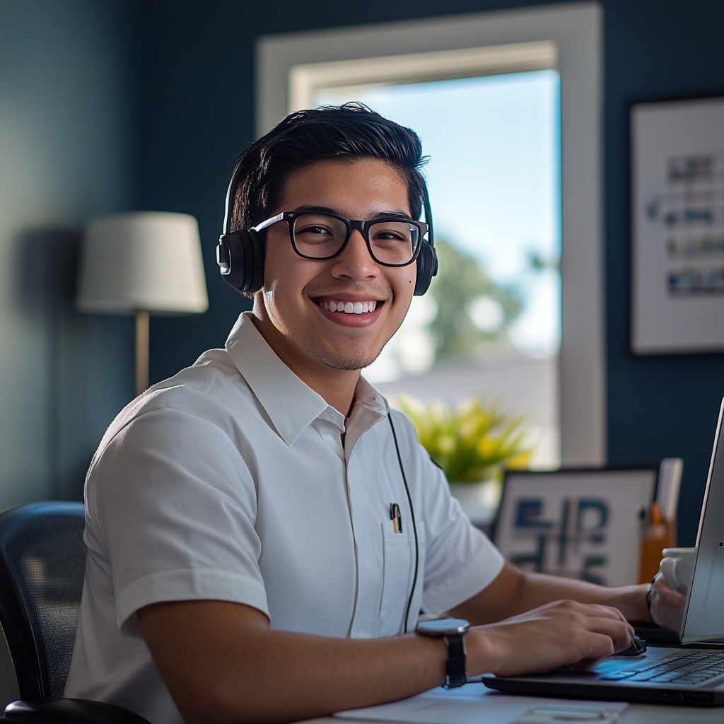 Diligent Latino Customer Service Rep Working from Home