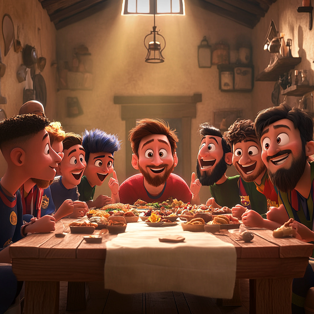 Disney-Pixar style Last Supper with famous football players.