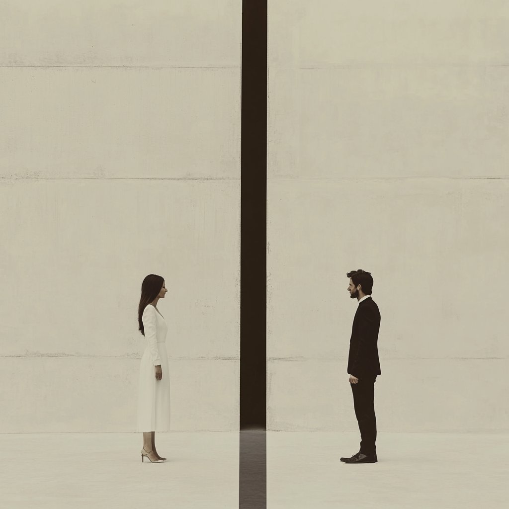 Distance between woman and man with object in frame.