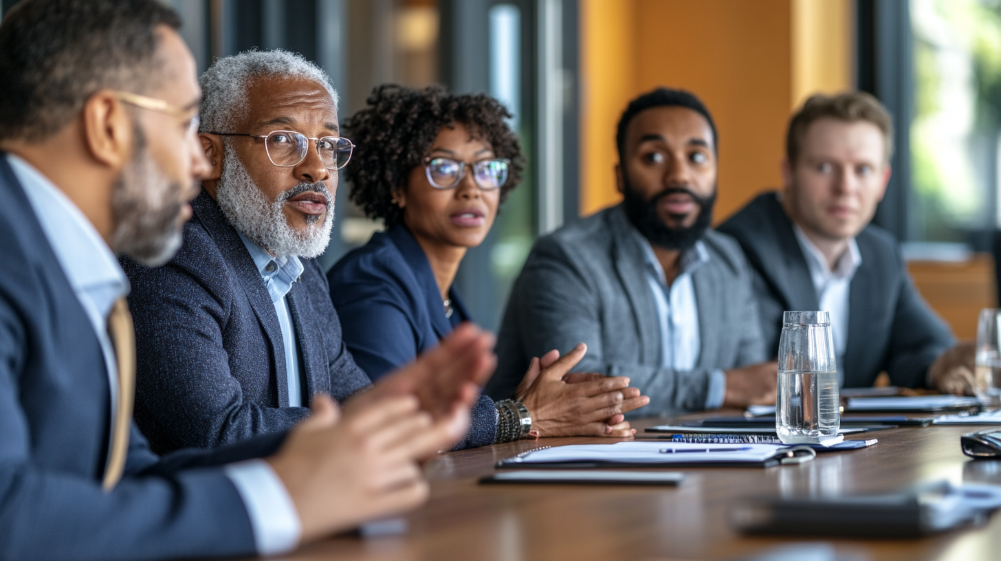 Diverse Executives in Professional Conversation at Office