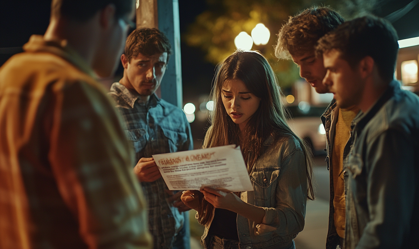 Diverse Group Reads Health Scare Flyer in Town