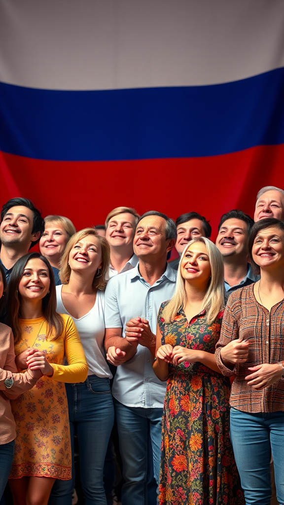 Diverse People Holding Hands by Russian Flag